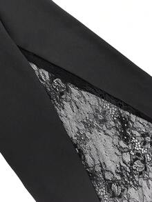 1件涤纶透视网纱拼接镂空紧身裤，适合万圣节、圣诞节、约会之夜、单身派对、旅行、舞台表演、机场、春秋季穿着，显瘦，性感欧式喇叭裤型，黑色夏季款 - 黑色 - 查看 10