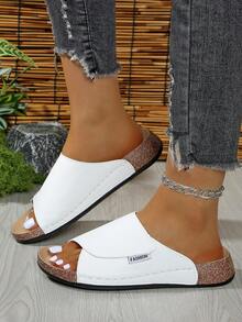 Women's Round Toe Slip-On Flats, Fashion Minimalist Elegant Easy On/Off Comfortable Casual, Work, Party Sandals - White - View 3