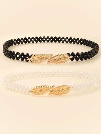 2pcs Women's Belts, Fashion Pearl Elegant Waist Chain, Decorative Belt To Match Dresses, Coats, Shirts