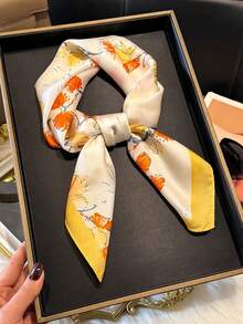 1 chiếc khăn vuông in hoa trang nhã, kích thước 27,6 inch, kiểu khăn bandana đa năng dành cho nữ, phù hợp cho phong cách thường ngày, đường phố, che nắng ngoài trời, hoặc làm phụ kiện đội đầu trang trí. - Màu vàng - Xem 5