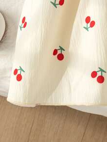 Summer Baby Girls Cute Cherry Print Flutter Sleeve Red Bow Decor Dress, 6 Months - 3 Years, Suitable For Indoor And Outdoor Wear - Multicolor - View 3