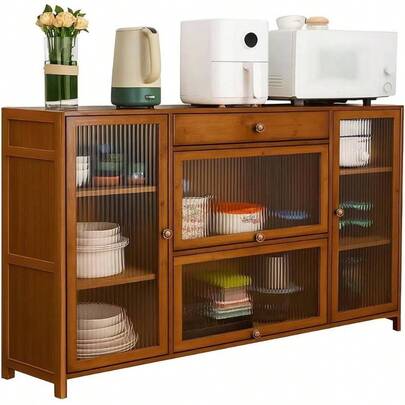 食器棚 キッチン収納棚 大容量 幅135×奥行32×高さ84. 3cm キッチンラック 透明ドア 密閉防塵 引き出し付き 小物収納便利 電子レンジ 炊飯器 多機能収納 おしゃれ 省スペース 組み立て簡単 家庭用 日本語説明書付き