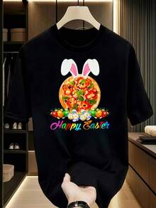 Easter Day Art-Shirt Happy Easter Day Face Bunny With Leopard Print And Bow-Shirt] Graphic Tees Men Crop Tops Couple Tee Art Outfits Men-Shirt - 黑色 1pcs MEN3 - 查看 8