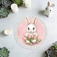 1 Set Of Complete Easter Bunny, Easter Eggs, Tulips, Basket And Lace Round Placemats, Suitable For Spring, Summer, Autumn And Winter, Multi-Color Pattern Design, Made Of 100% Polyester, Size: 15*15 Inches, Machine Washable, Polyester Material, Heat-Resistant And Stain-Resistant - Multicolor - View 9