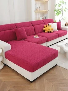 1件装动感条纹沙发套，波浪线设计，现代简约风格，柔软实用。 - 玫瑰紅 - 查看 10