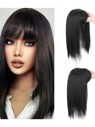 Extensiones de cabello con flequillo corto a presión, agrega volumen y cubre las canas