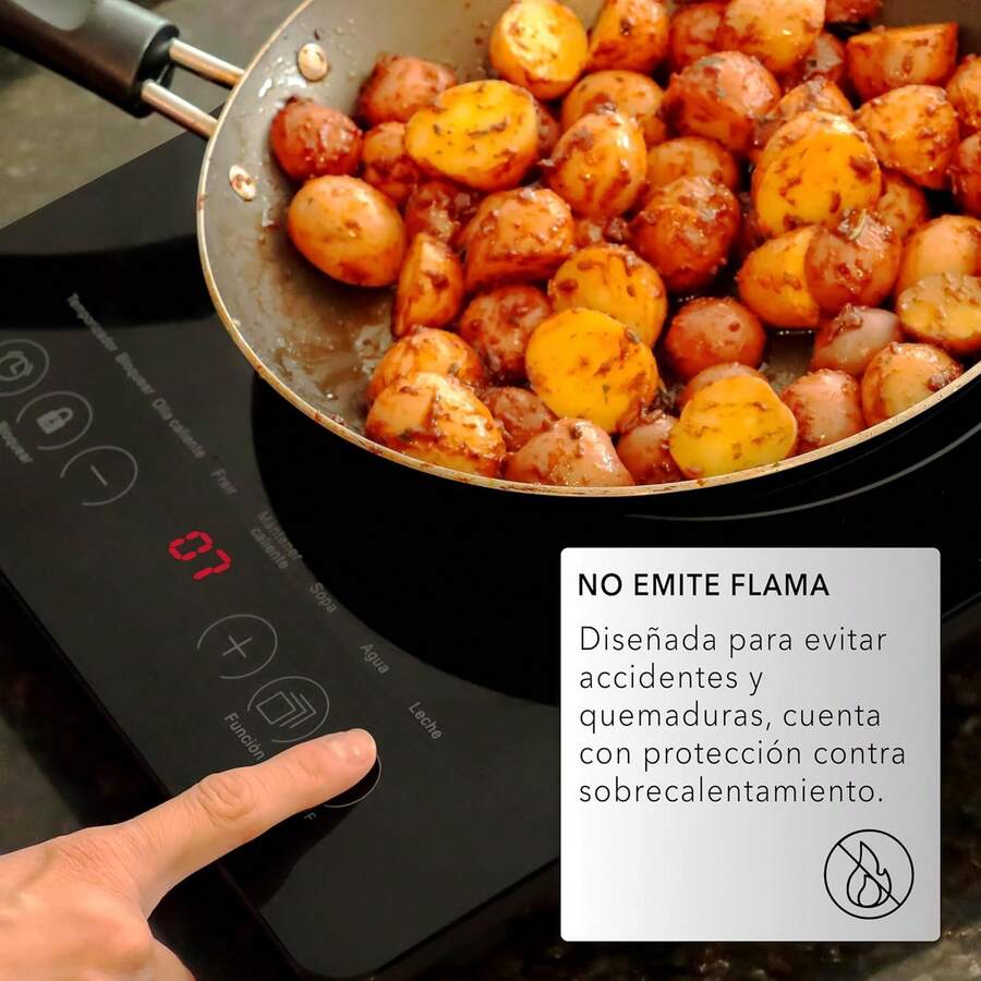 RCA Parrilla de Inducción RC-12A3, (1 Quemador) de Cristal Templado, Color Negro, Control de Temperatura, Temporizador, Apagado Automático, Protección Sobrecarga, para Cocinas Pequeñas, Portátil L3H3 - 1 Quemador - Ver 1