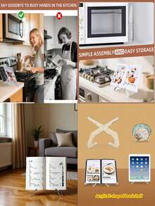 1个X型透明亚克力书架，阅读和音乐专辑展示架，家居装饰，适用于图书馆、音乐专辑、厨房台面（可放置书籍和烹饪用具）、食谱架、杂志架、桌面相框，ins风透明亚克力X型支架，可用于放置书籍/iPad/黑胶唱片，必备桌面收纳展示架