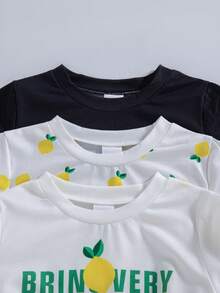 3pcs/Set Girls Casual Fruit & Letter Print Decorative Waist Short Sleeve T-Shirts, Spring/Summer - Multicolor - View 4