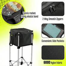 Tennis Balls Hopper Tennis Ball Basket Picker Hopper Container With Side Pockets Lightweight Teaching Cart Bag Picking And Storage Training Ball, Frame Not Included - Black - View 3