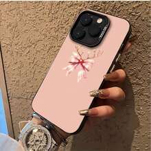 Ciervo con lazo rosa navideño sobre fondo salmón. funda de móvil de láser Elemento de diseño de funda para teléfono,  ideal como regalo para cumpleaños, para mamá, familiares, amigos, no - Negro - Ver 3