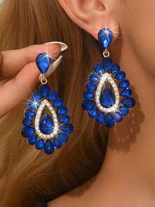 2pcs/Set Asymmetric Droplet Style Bridal Ladies' Fashionable Crystal Earrings, Sexy Jewelry Earrings Suitable For Weddings, Dances, Parties. - MS375 - View 16