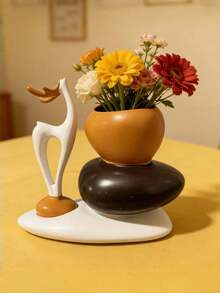 1 Peça Conjunto de Escultura de Vaso de Cervo Entalhado em Resina, Vaso de Flor de Pedra Geométrica, Design Elegante e da Moda, Decoração de Mesa, Adequado como Presente para Casa e Escritório, Aniversário, Formatura, Natal - Multicolorido - Visão 15
