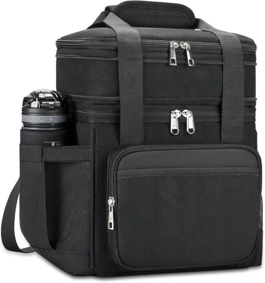 Holuxer Insulated Lunch Bag & Lunch Box For Men - Double Deck Reusable Lunch Bag For Women Tote Cooler Bag Leakproof Soft Expandable - Large Lunchbox For Work/Adult/Picnic/Outdoor (Black,15L) - ColorA - View 1