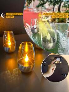 1pc Outdoor Waterproof Solar Powered Tea Light, Outdoor Garden Solar Lamp, Flickering Candle Lantern, Suitable For Home, Bar, Restaurant, Camping, Holiday Decoration