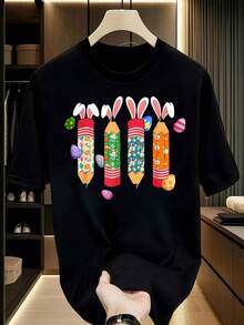 Easter Day Art-Shirt Happy Easter Day-Shirt Printed Round Neck Women-Shirt - Soft. Breathable. Short Sleeve Cotton Casual-Shirt] Graphic Tees Men Crop Tops Couple Tee Art Outfits Men-Shirt - 黑色 1pcs MEN3 - 查看 8