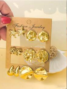 2-12 Stücke Gold/Silber Mode Ohrringe Set, geeignet für den täglichen Gebrauch, Zusammenkünfte, Partys und als Geschenk - Verschiedenfarbig - Übersicht 8