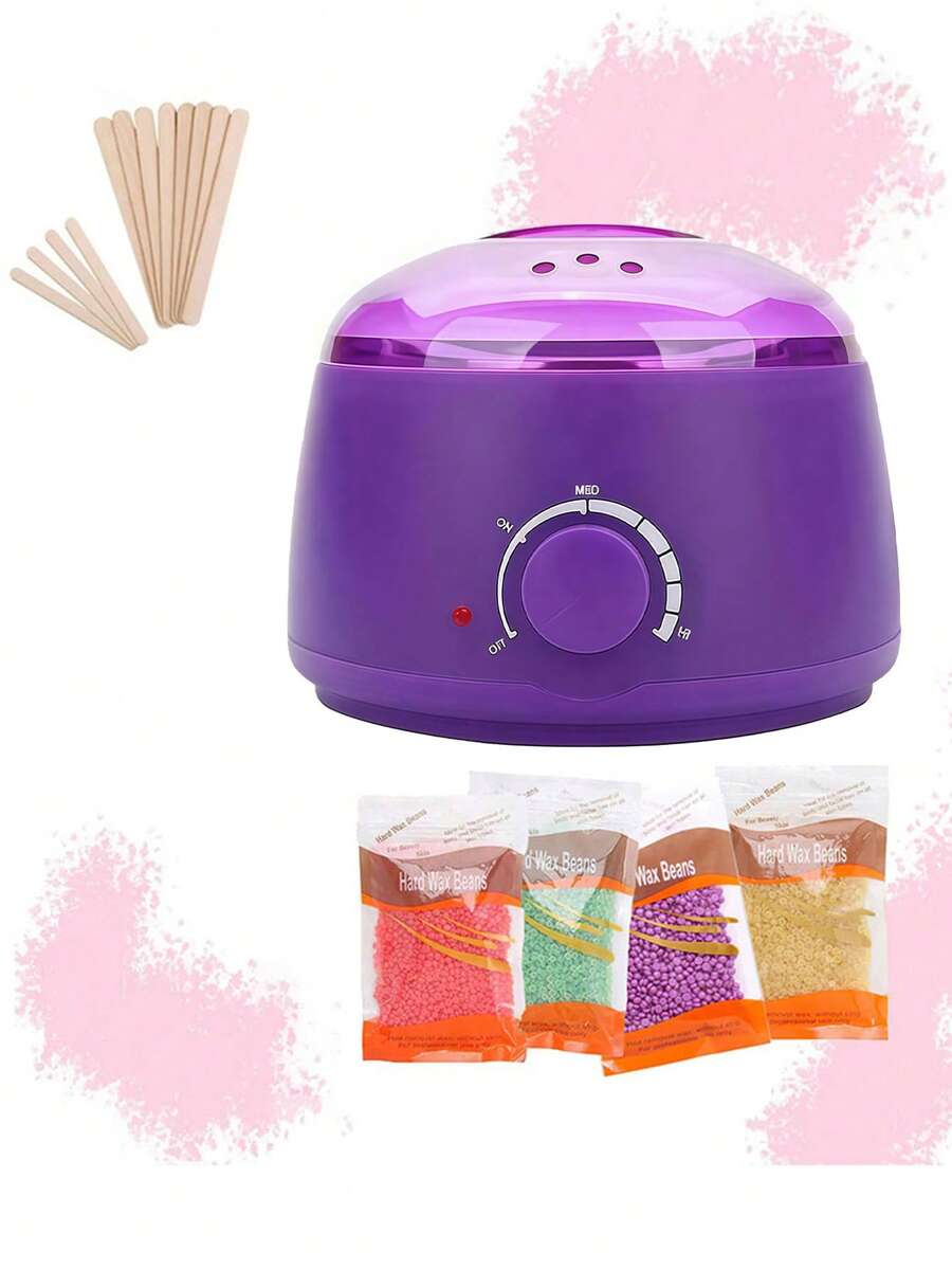 Wax Heater Warmer Hair Removal Machine For Hand Foot Body SPA Epilator Paraffin Wax Pot +Wax Beans + Wood Sticks - Purple - View 1