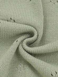 1件针织婴儿毯，带透气孔纹理和撞色波浪形滚边，四季皆宜的温柔儿童毯 - 淺綠 - 查看 5