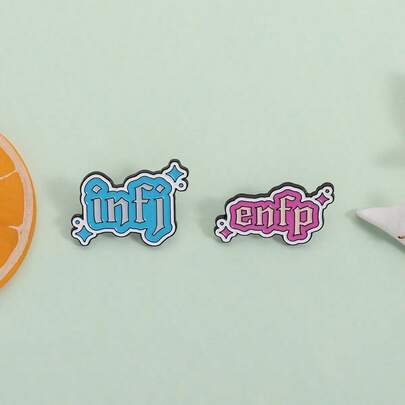 MBTI Personalized Letter Slogan Enamel Pins, Blue & Pink Contrast Design, Suitable For Decorating Backpacks, Jackets, Hats, Etc. Ideal For School, Office, Shirts, Jewelry, Halloween Costumes. Quirky & Cute, Perfect Teacher Gift. These Pins Can Be Used To Decorate Clothes And Bags, Essential Item For School, Office, Shirts, Jackets, Christmas, Halloween And More.