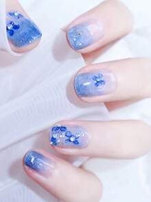 1张14片半固化凝胶美甲贴纸，超长指甲油贴纸，亮面凝胶封层，粉色炸弹美甲用品 - 藍色 - 查看 5