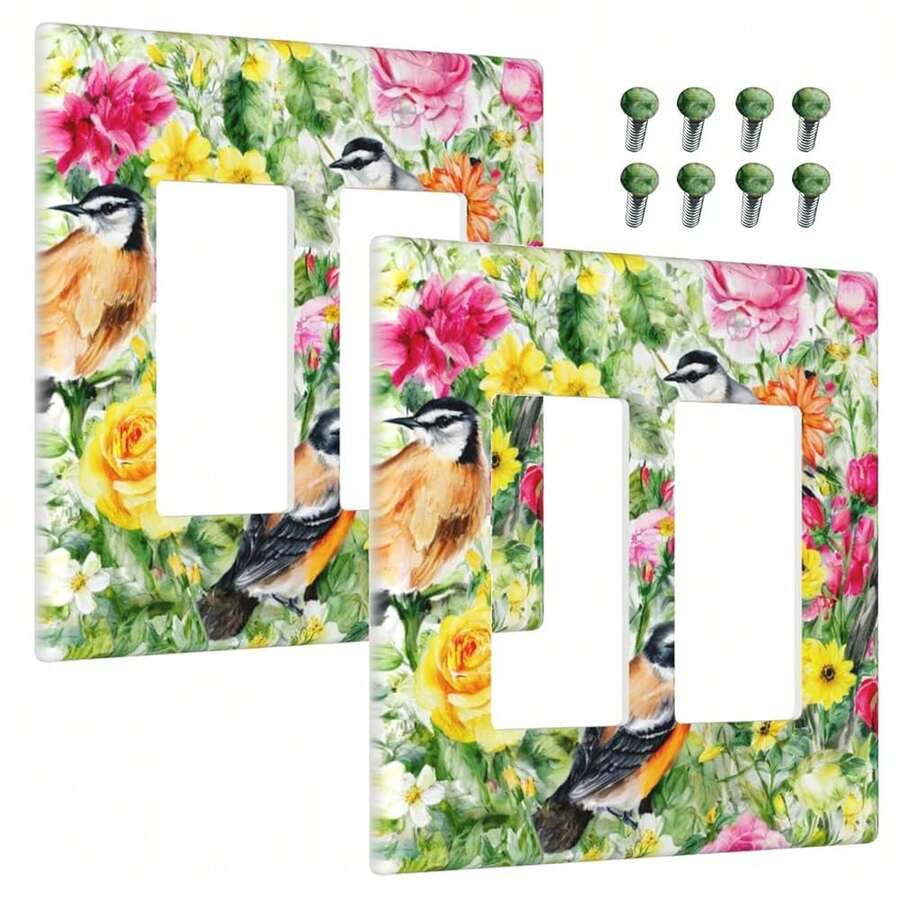 Outlet Covers Colorful Watercolor Flowers Retro Bird Floral 2 Gang Light Switch Cover Double Rocker Wall Plate Decorative GFCI Receptacle Electrical Switchplate For Bathroom Bedroom(2Pack) - ColorfulWatercolorFlowersRetroBirdFloral - View 1