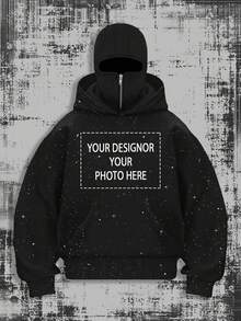 Women's Casual Double-Hooded Half-Zip Sweatshirt With A Shimmering Silver Polka Dot Pattern; Customizable Text And Graphic Prints Are Also Available. - Black - View 2