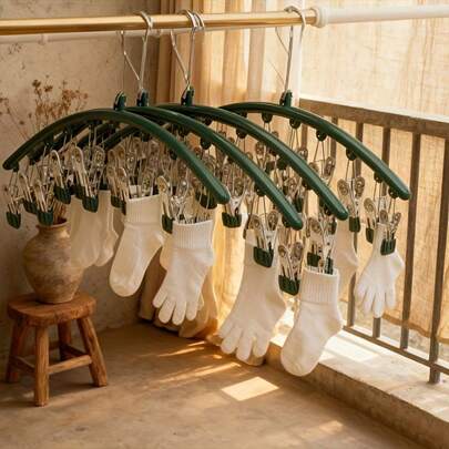 2pcs Clothesline With 20 Clips - Windproof Household Clothes Drying Rack For Socks, Underwear, Garments, Indoor Outdoor Laundry Organizer, Flexible Steel Wire With Durable Clips, Quick Dry Laundry Aid, Space-Saving Laundry Solution For Balcony, Hallway, Kitchen, And Laundry Room Use, Multi-Function Drying System For Delicates And Everyday Wear, Sturdy And Portable Drying Solution