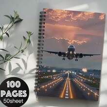 1本航空主题螺旋笔记本 - 大号，50张，100页，优雅的飞机图案封面 - 非常适合飞行员、旅行者、办公人士、学生、日记本 - 航空爱好者的理想礼物，也适合作为学习用品、时尚日记本、装订本、主题文具、日记爱好者、飞机笔记本、飞行员笔记本、符文日记本、国际象棋记谱本、学习用品/笔记本、学校笔记本 - K - 查看 2