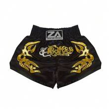 Black Muay Thai Shorts With Gold Floral Embroidery, Polyester Fabric, Wear-Resistant And Anti-Pilling, Men's And Women's Boxing Shorts, Combat Training Pants, Muay Thai Pants Spring Sports - Black - View 11