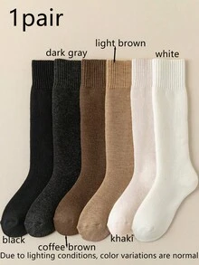 女士过膝长袜，多种颜色可选，加厚保暖羊毛混纺内衬，纯色设计，经典时尚，适合秋冬季节，Y2K风格，舒适保暖，瑜伽袜、滑雪袜、冬季袜 - 彩色 - 查看 16