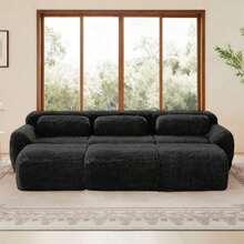 Boneless Cloud Sofas, Weicher Flauschplüsch-Stoff, Modulares Schlafsofa mit 3 Ottomans, 3-Sitzer-Sofas, Bequemes Sofa für Wohnzimmer,Schwarz - Schwarz - Übersicht 1