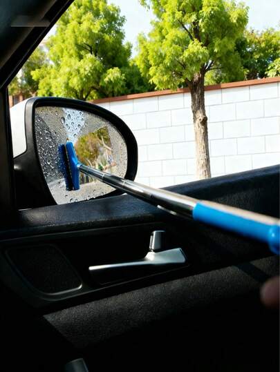 1 tragbarer Rückspiegel-Wischer, ausgestattet mit einem Schwamm-Reinigungsbürste und einer ausziehbaren Fenster-Reinigungsbürste