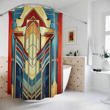Shower Curtain |   Frank Lloyd Wright Inspired Bathroom Accessories |   Mid Century Modern Decor Home Decor |   Bathroom Curtain |   USA Made 52-275Polyester Fabric, Contains Plastic Hooks ,Housewarming Gift, Couple Gifts, Mother's Day Gifts - 彩色 - 查看 2
