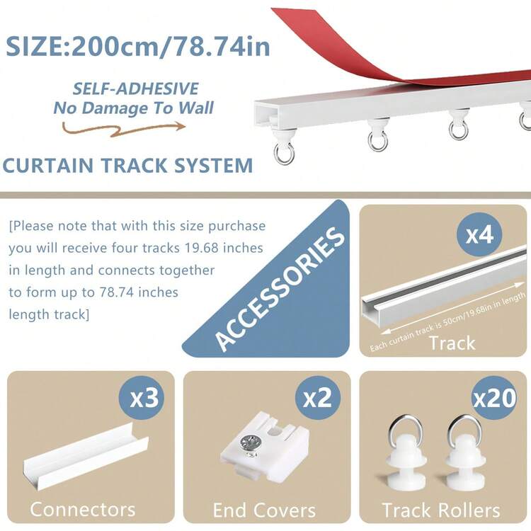 This Is A Self-Adhesive Curtain Track System That Can Be Installed On Ceilings And Walls Without Drilling, Screws Or Tools. This Curtain Rod Is Suitable For Windows, Bedrooms, Showers, Wardrobes And RVs. - Red and White - View 19