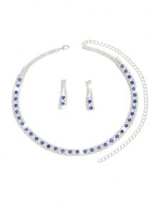 3件套恶魔之眼新娘女孩时尚水晶项链套装，性感珠宝套装，适合婚礼、生日礼物、日常佩戴。