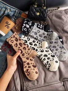 1/4 Paar Damen Leoparden Muster Lässig Knöchelsocken, atmungsaktiv & bequem, zufällige Farbe, geeignet für den täglichen Gebrauch und Ausflüge, für alle Jahreszeiten - Verschiedenfarbig - Übersicht 10