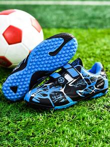 Teenage Football Shoes, Campus Student Sports Football Shoes, Football Training Shoes, Football Match Shoes, Studded Non-Slip, Hook And Loop Easy To Wear (Camouflage Pattern On Shoe Upper, Pattern On Tongue, Asymmetrical Hook And Loop Letters, Random Delivery) - Blue - View 3