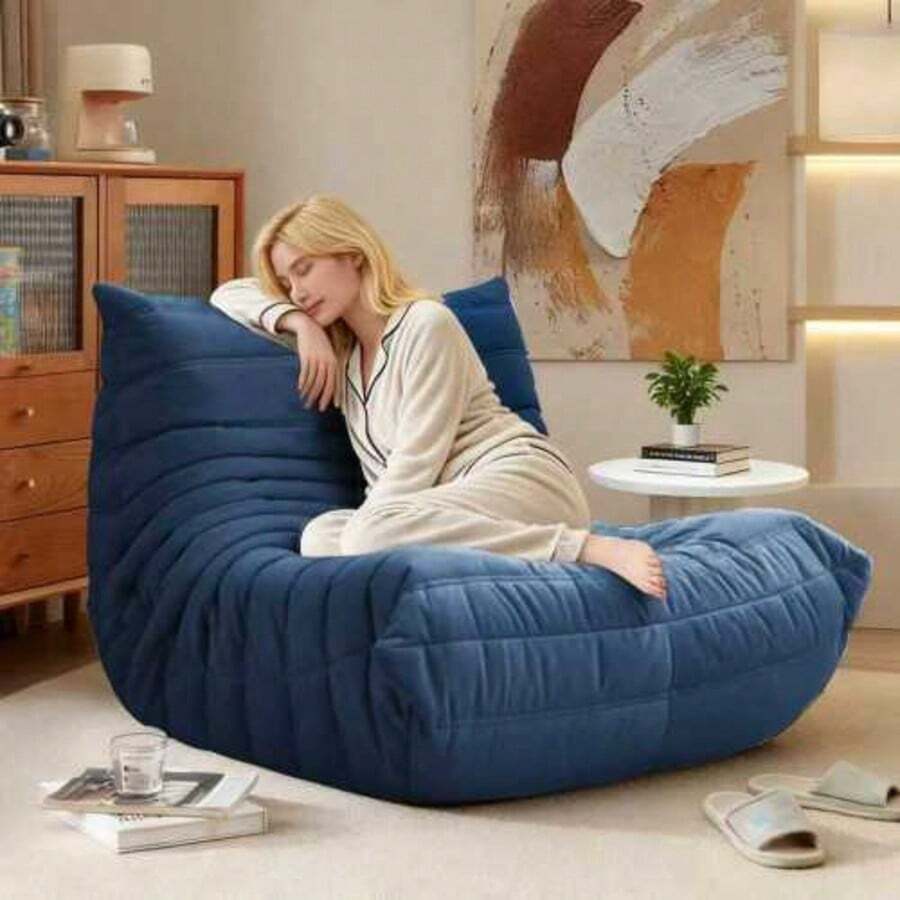 MMC-LANSE Ergonomic Suede Pouf, Five-Point Body Support, Multifunctional Design - Blue - View 1
