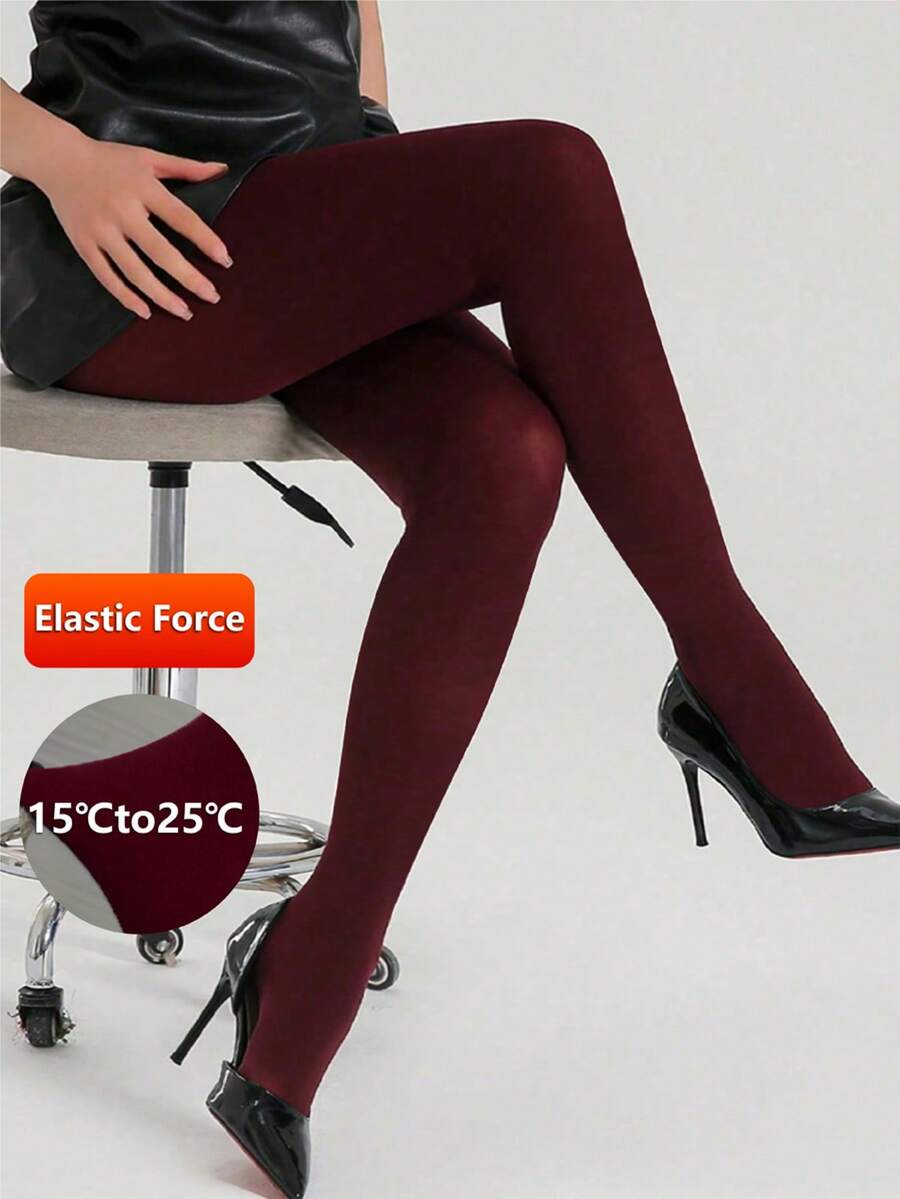 1条女士酒红色柔软舒适紧身打底裤，性感高弹力踩脚裤，适合春秋季休闲穿着 - 酒紅色 - 查看 1