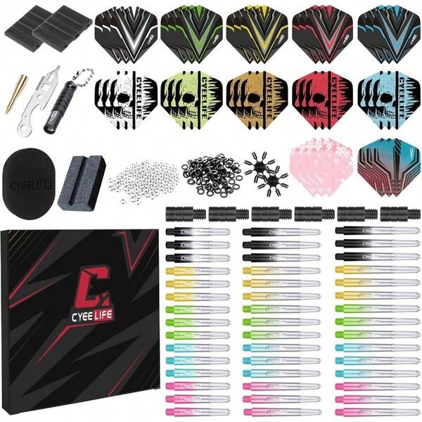 180 Piece Darts Custom Fit Pack Set, Includes Flights, Shafts, Rubber O - Rings, Flight Protecter And Accessories