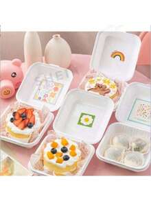 5/10 Stück Dessert-Kuchen Verpackungsboxen, Papier-Pulp Klebeaufkleber, Bento-Boxen, Soufflés, Hamburger, Mitnehm-Behälter - Verschiedenfarbig - Übersicht 4