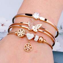 3pcs Set Classic Butterfly & Heart Charm Bracelet, Elegant Zirconia Bracelet Suitable For Parties, Ceremonies, Daily Accessories, Wedding, Birthday, Bridesmaid, Anniversary, Valentine's Day - Butterfly Bracelet Combination - View 3