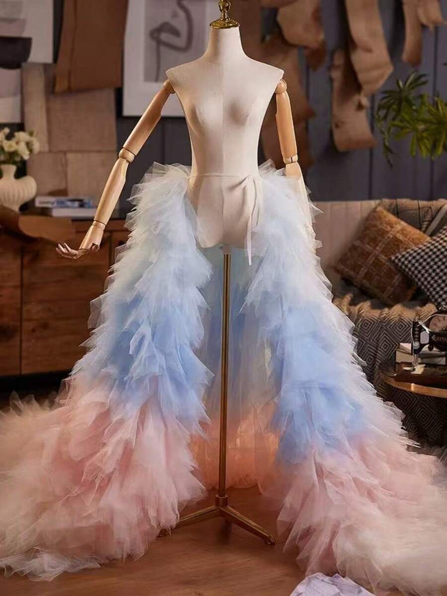 Velo de novia con cola larga, al estilo europeo y americano, accesorio de vestido formal de alta gama para fiestas de Año Nuevo, desfiles de moda, actuaciones y accesorios del Día de San Valentín - Rosa Pálido - Ver 1