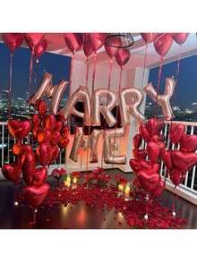 Bộ trang trí bóng bay "MARRY ME" (Cầu hôn) gồm 5/15/34/534 chiếc - Bóng bay chữ màu vàng hồng và hình trái tim màu đỏ, thích hợp cho tiệc cưới lãng mạn, tiệc Valentine, cầu hôn, tỏ tình, trang trí năm mới. - Nhiều màu - Xem 2