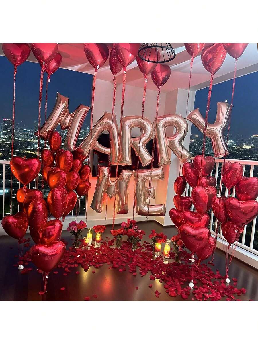 Bộ trang trí bóng bay "MARRY ME" (Cầu hôn) gồm 5/15/34/534 chiếc - Bóng bay chữ màu vàng hồng và hình trái tim màu đỏ, thích hợp cho tiệc cưới lãng mạn, tiệc Valentine, cầu hôn, tỏ tình, trang trí năm mới.
