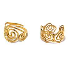 2枚/1枚 18K镀金不锈钢镂空螺旋戒指，女士款，防水，适合夏季佩戴，高品质女士珠宝，适合日常佩戴 - 彩色 - 查看 7