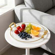 Goldener Griff transparente Folie Lebensmittel Tablett, runde große & kleine Servierplatten, Bankett Dessert Präsentationsständer, Aufschnitt & Käsebrett, Zuhause Lebensmittel Präsentationsteller, Party & Ramadan Essentielle - Verschiedenfarbig - Übersicht 2