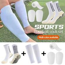 1 Set Football Leg Warmers, Shin Guards, Sports Bandage, Field Equipment - Breathable Anti-Slip Dotted Football Leg Warmers - Multicolor - View 2
