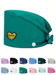 1 pezzo Cappellino da lavoro per donne in materiale di poliestere con stampa digitale a motivo a cuore del marchio, regolabile con elastico, adatto per medici, infermieri, saloni di bellezza, cliniche veterinarie, addetti alle pulizie e personale di servizio - Multicolore - Visualizzare 5